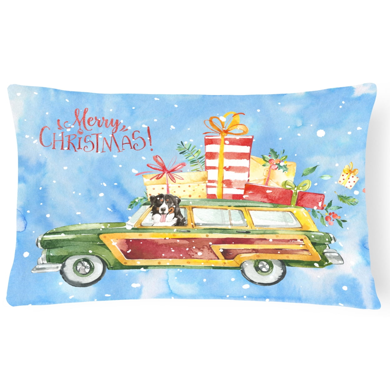 Merry Christmas Bernese Mountain Dog Canvas Fabric Decorative Pillow