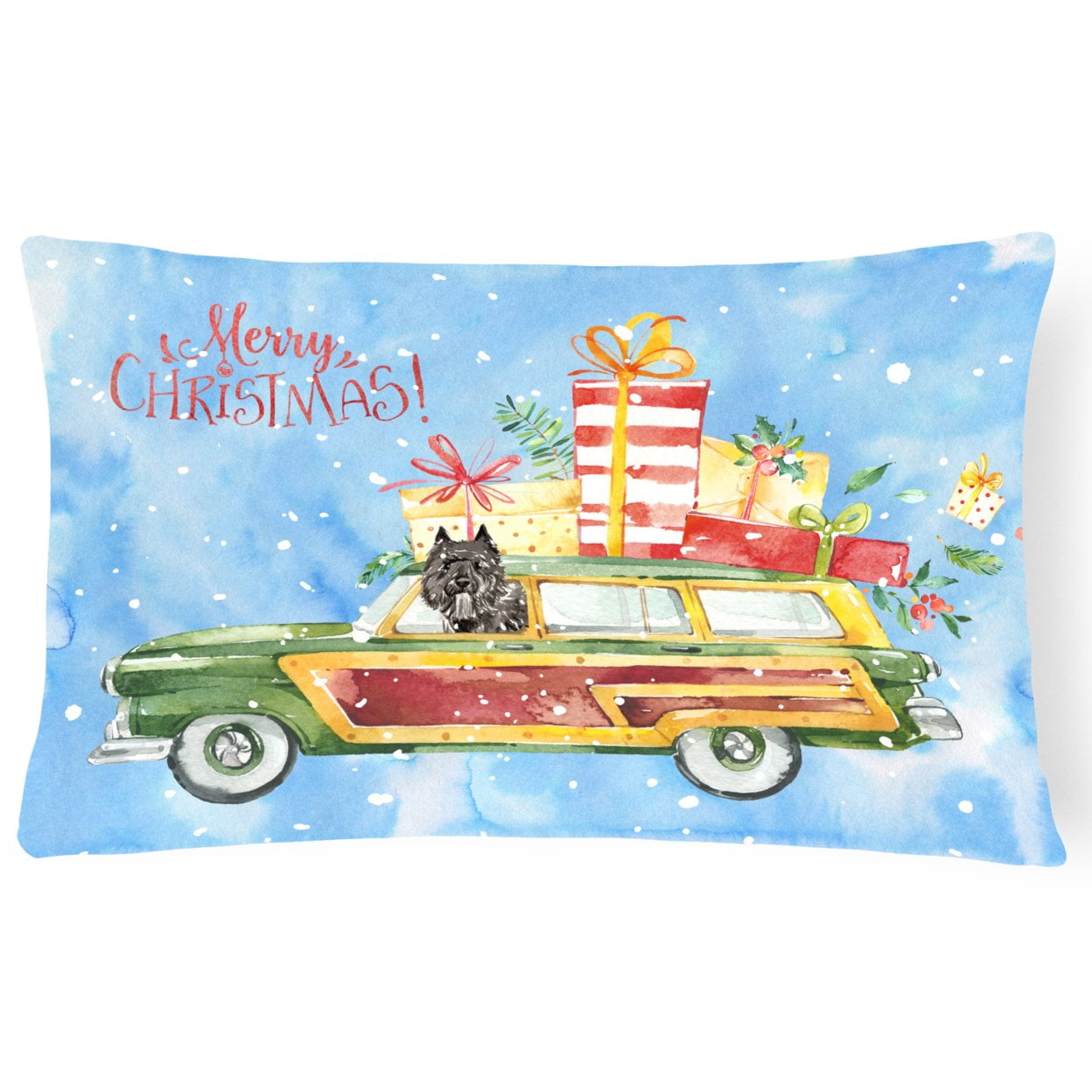 Merry Christmas Bouvier Des Flandres Canvas Fabric Decorative Pillow