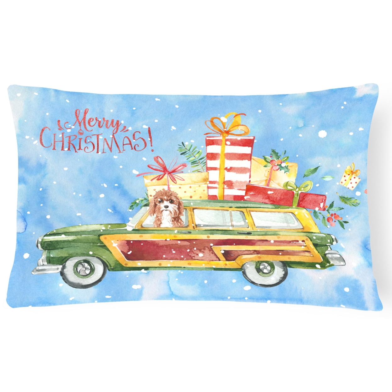 Merry Christmas Cavapoo Canvas Fabric Decorative Pillow