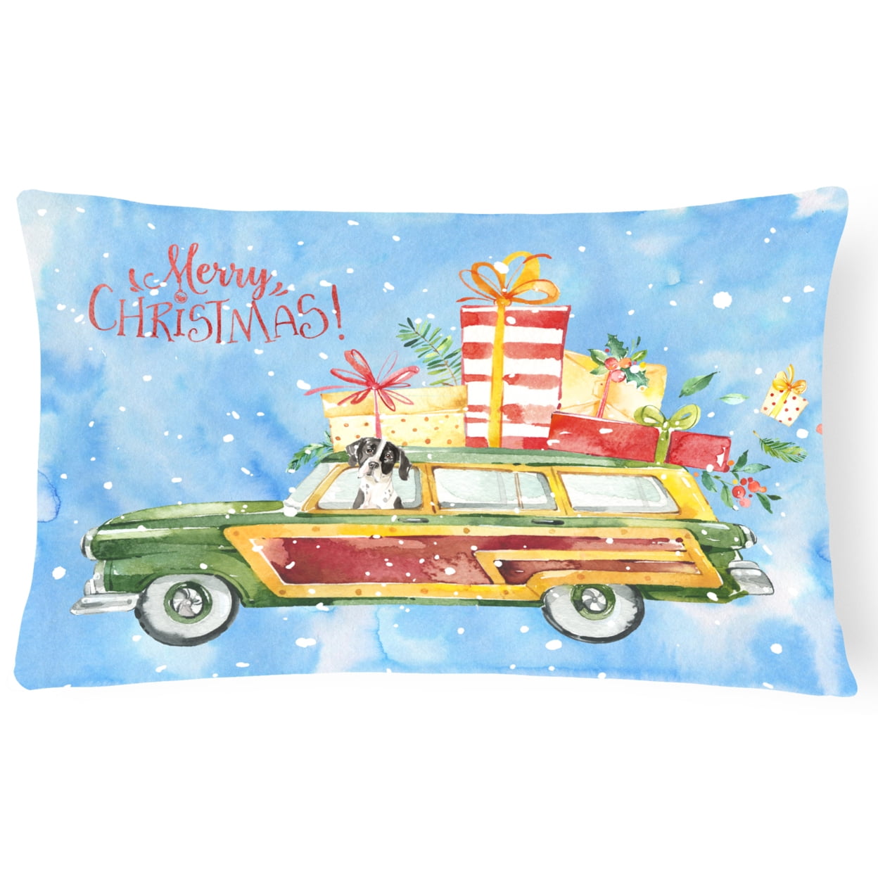 Merry Christmas English Pointer Canvas Fabric Decorative Pillow