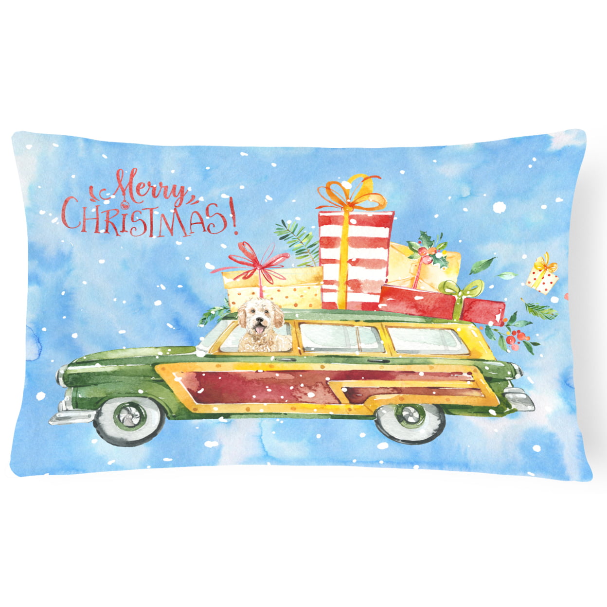 Merry Christmas Goldendoodle Canvas Fabric Decorative Pillow