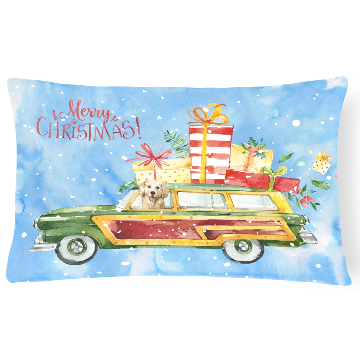 Merry Christmas Golden Retriever Canvas Fabric Decorative Pillow
