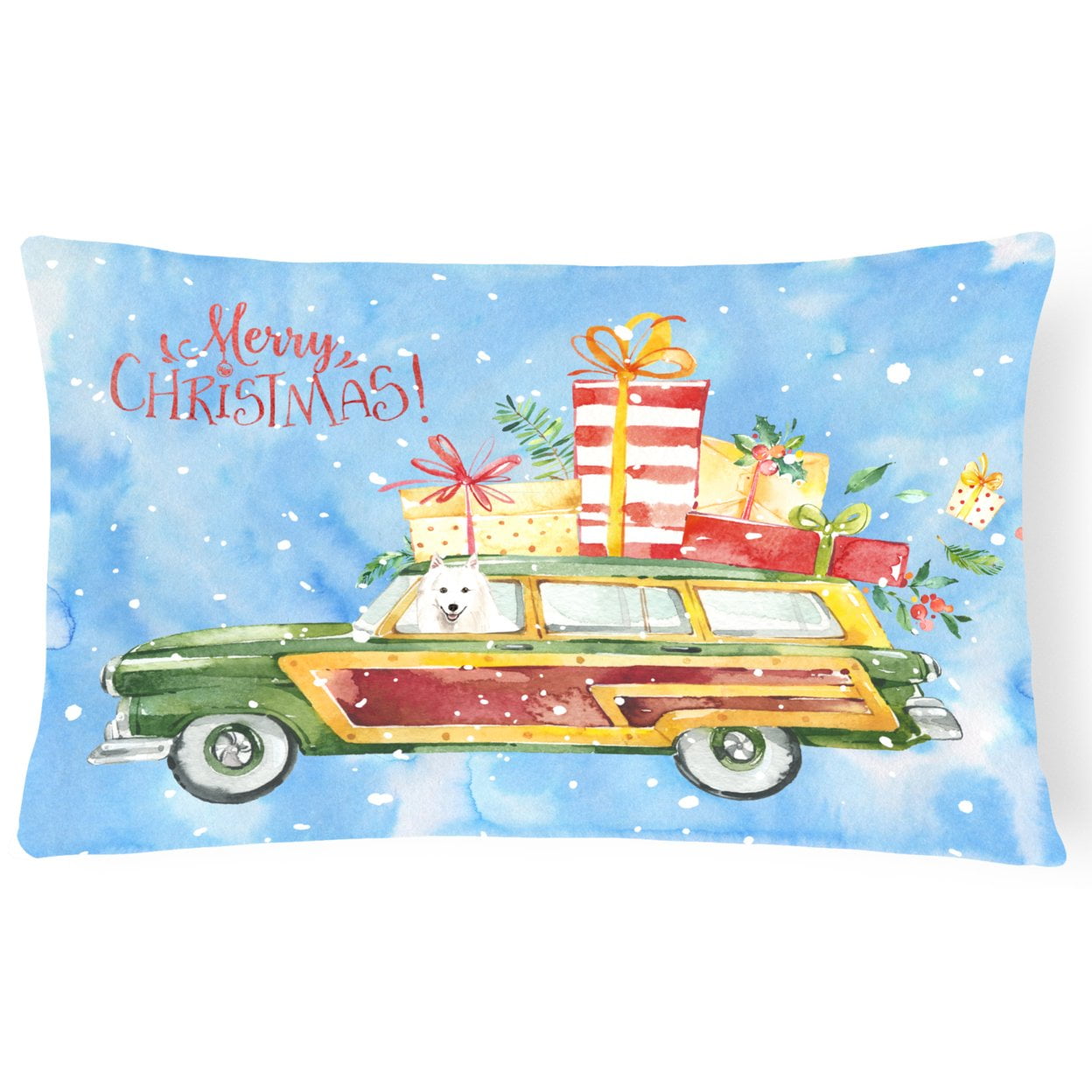 Merry Christmas Japanese Spitz Canvas Fabric Decorative Pillow
