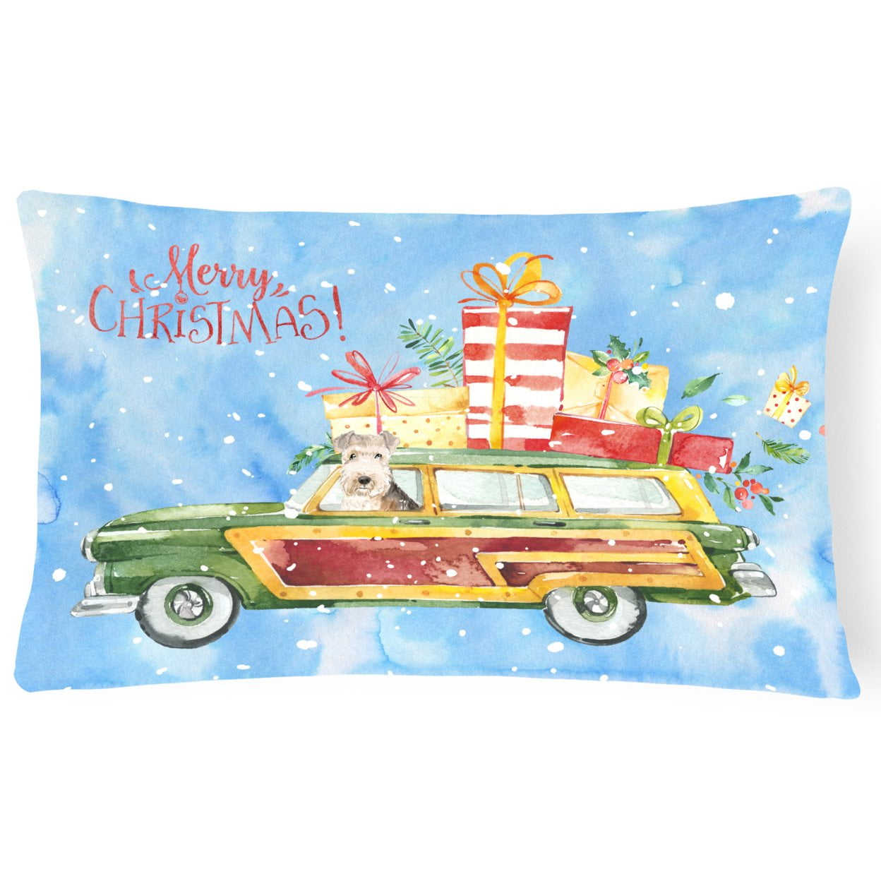 Merry Christmas Lakeland Terrier Canvas Fabric Decorative Pillow