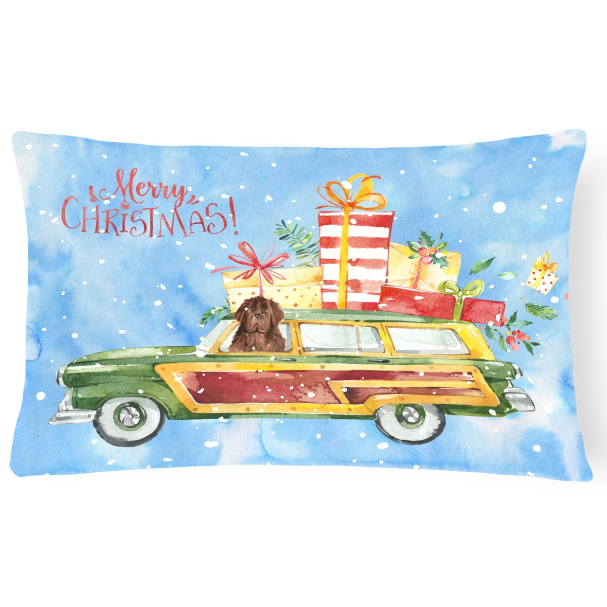 Merry Christmas Newfoundland Canvas Fabric Decorative Pillow