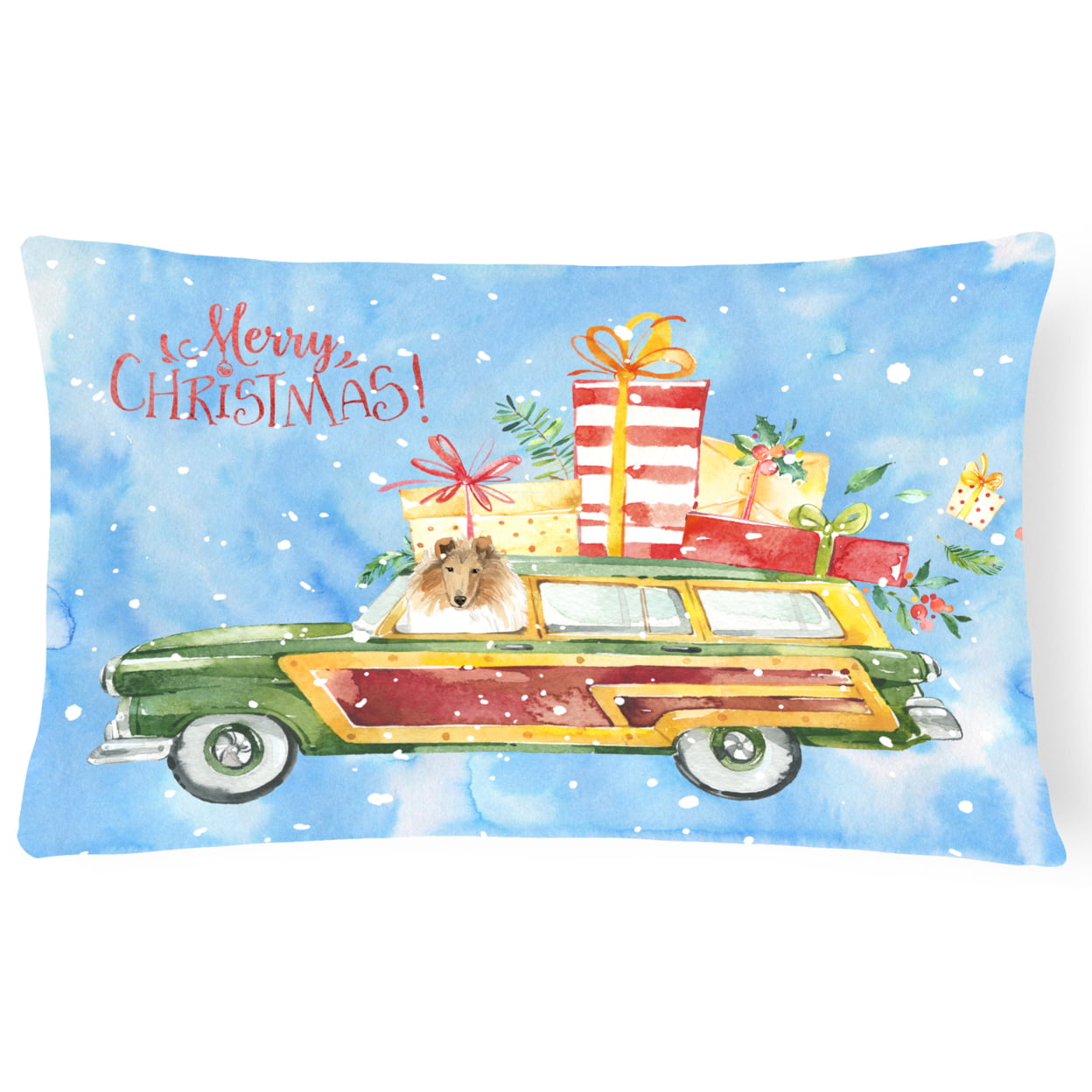 Merry Christmas Collie Canvas Fabric Decorative Pillow