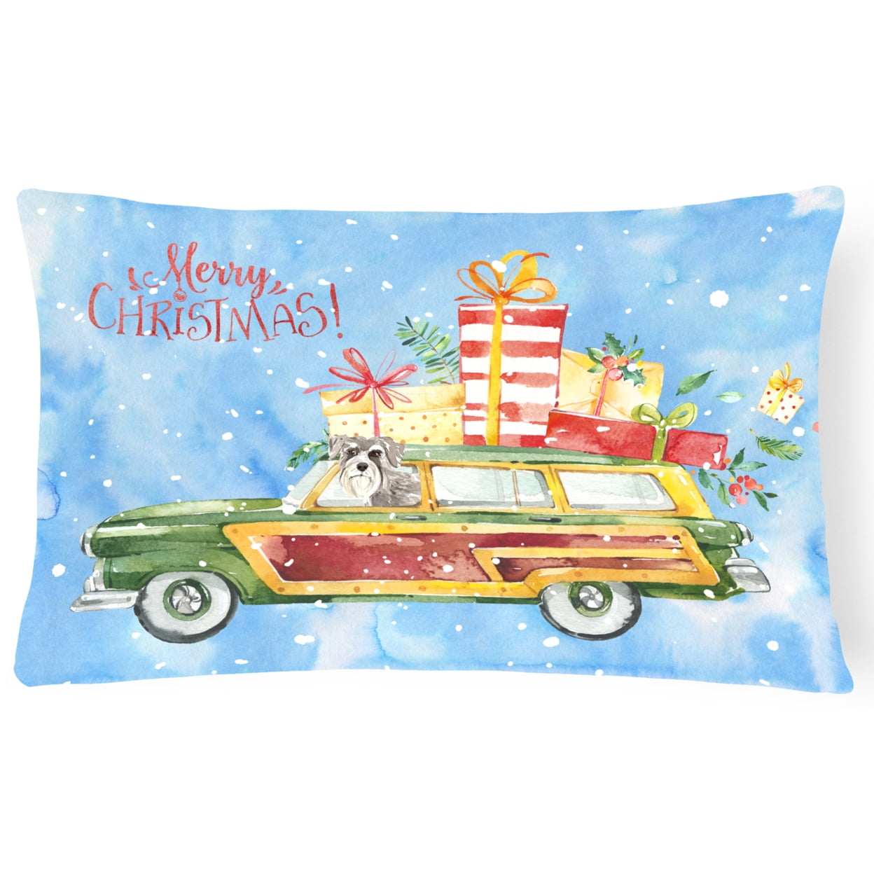 Merry Christmas Schnauzer No.2 Canvas Fabric Decorative Pillow