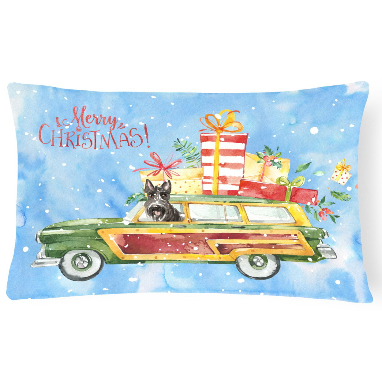 Merry Christmas Scottish Terrier Canvas Fabric Decorative Pillow