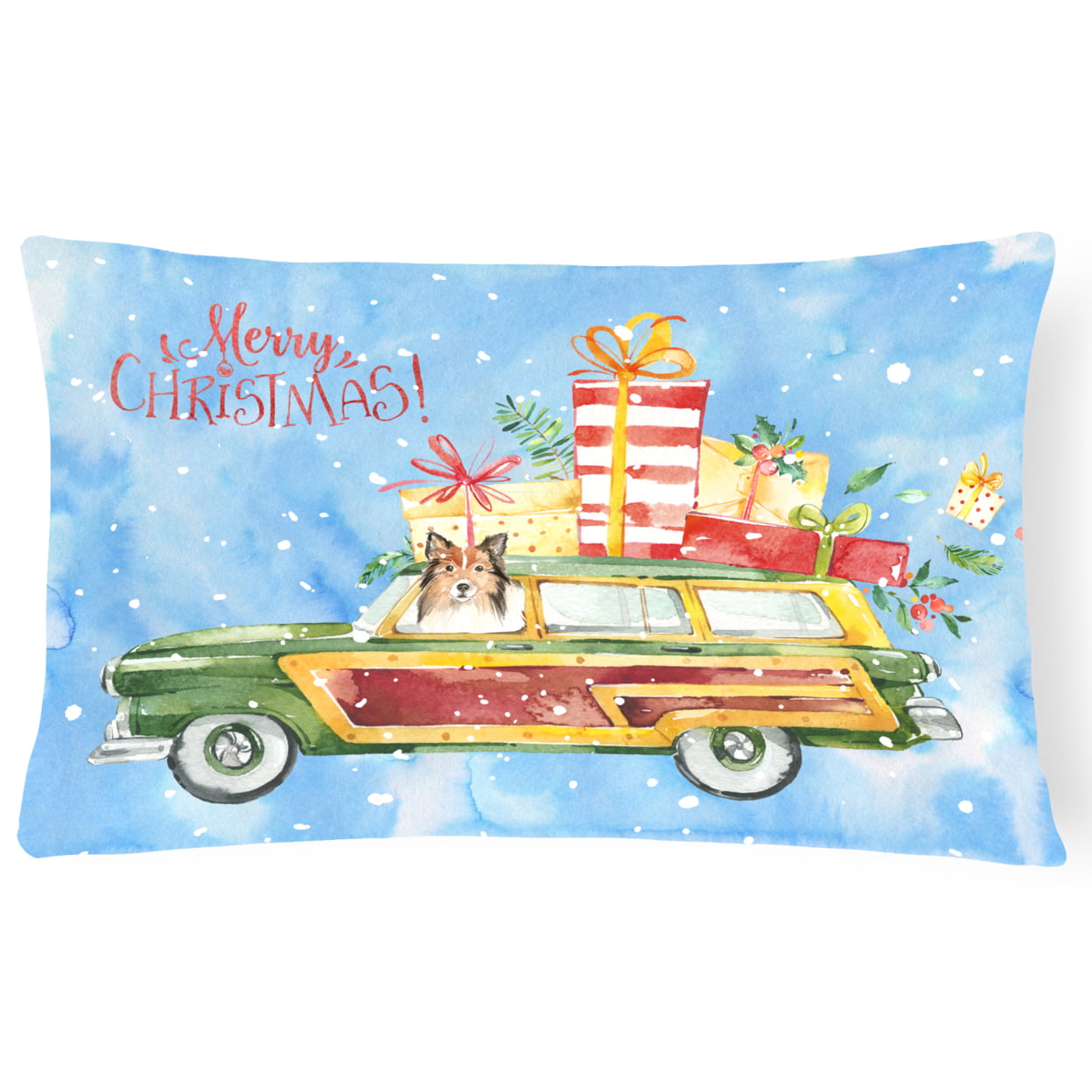 Merry Christmas Sheltie Canvas Fabric Decorative Pillow