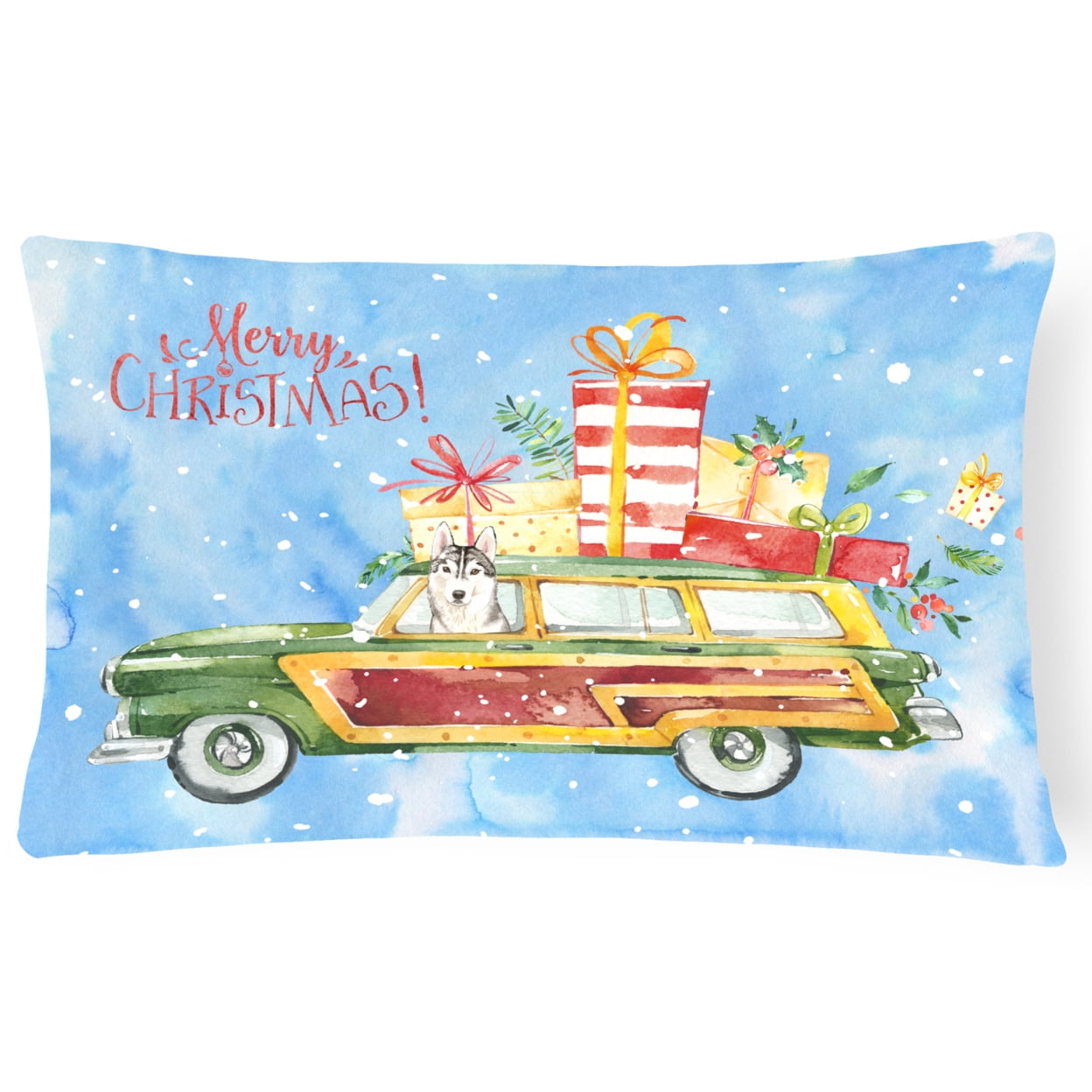 Merry Christmas Siberian Husky Canvas Fabric Decorative Pillow