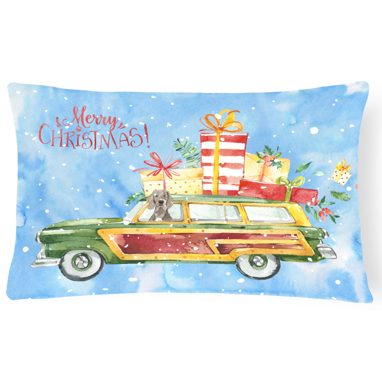Merry Christmas Weimaraner Canvas Fabric Decorative Pillow
