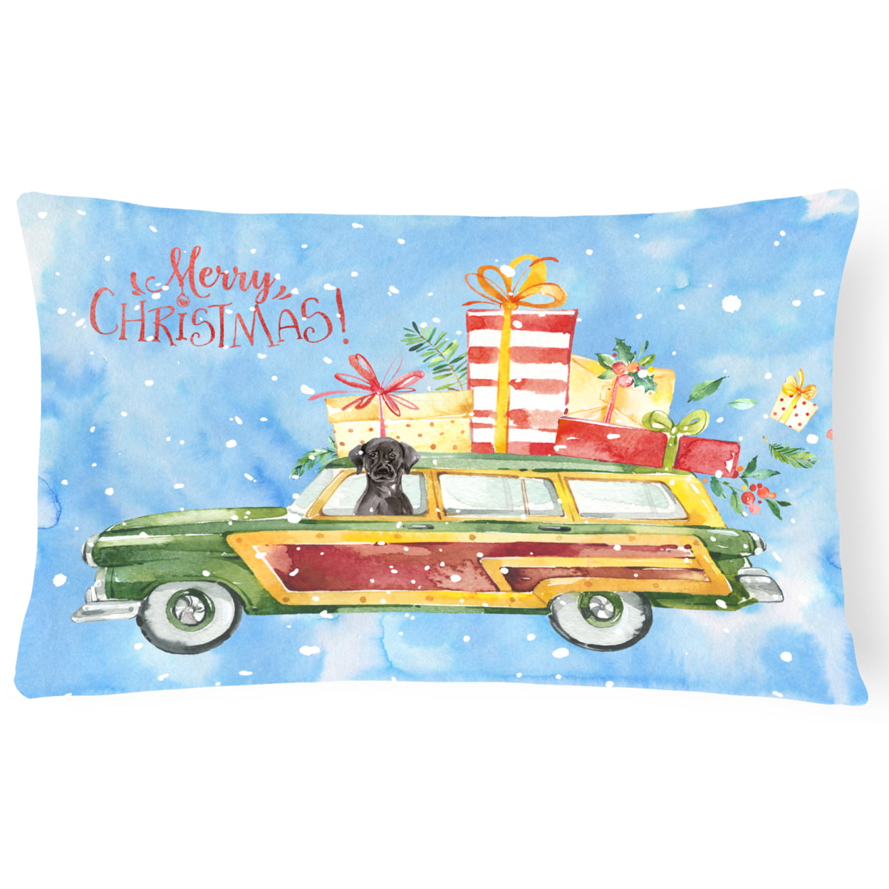 Merry Christmas Black Labrador Retriever Canvas Fabric Decorative Pillow