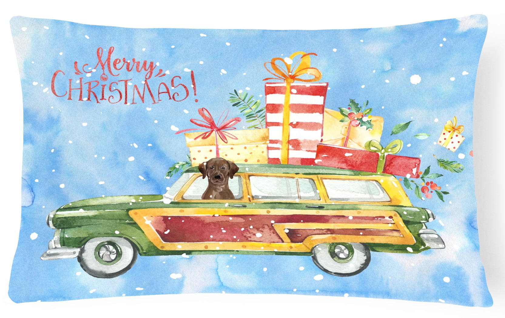Merry Christmas Chocolate Labrador Retriever Canvas Fabric Decorative Pillow
