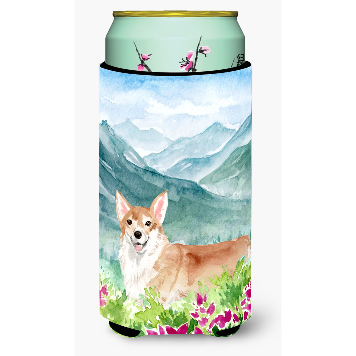Mountian Flowers Corgi Tall Boy Beverage Insulator Hugger