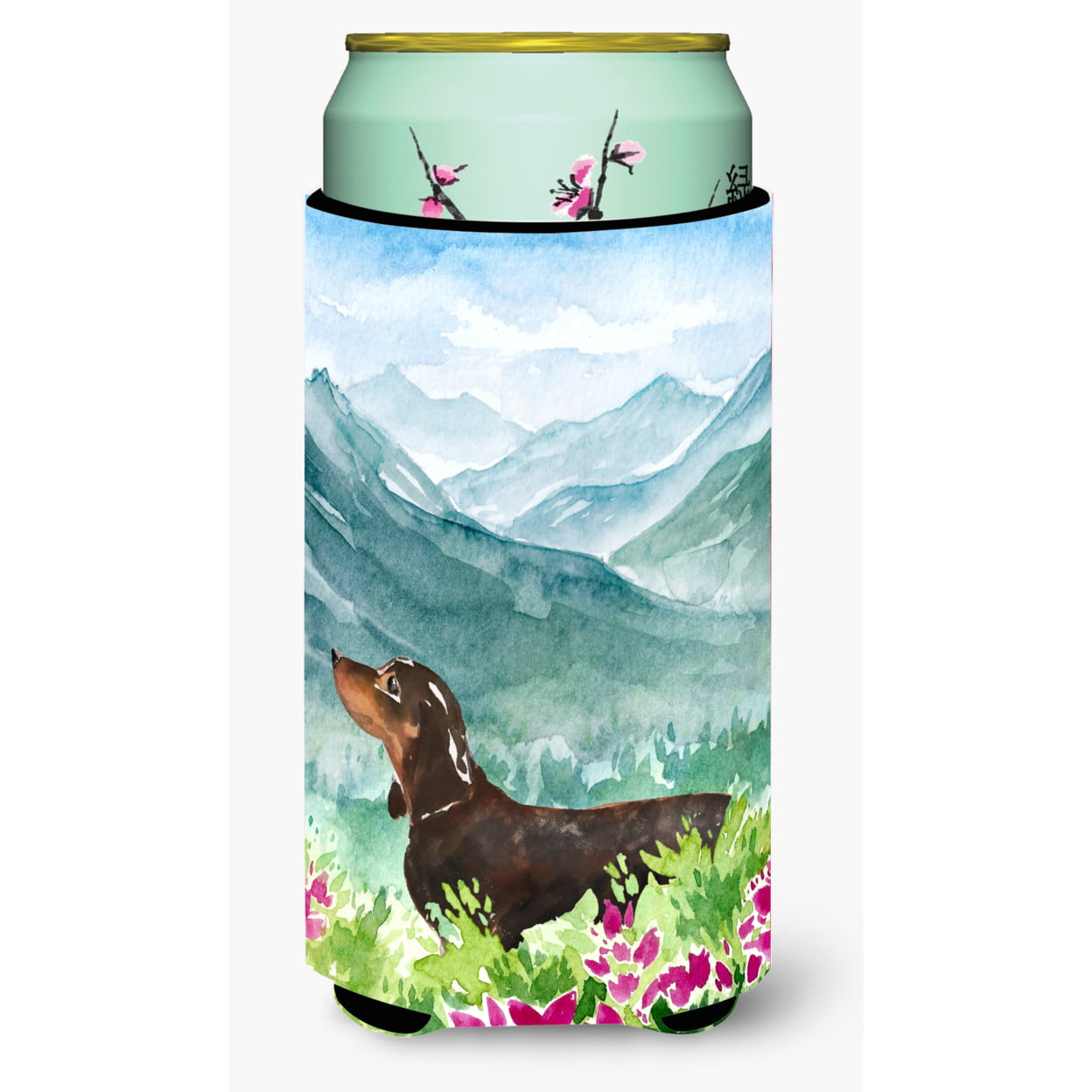 Mountian Flowers Dachshund Tall Boy Beverage Insulator Hugger