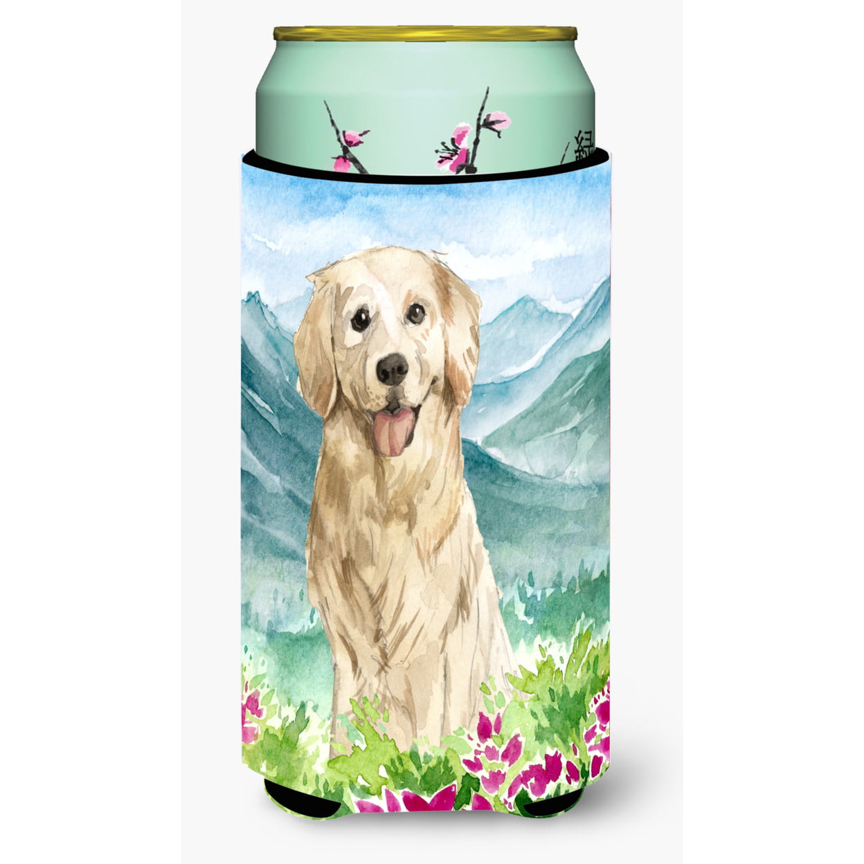 Mountain Flowers Golden Retriever Tall Boy Beverage Insulator Hugger