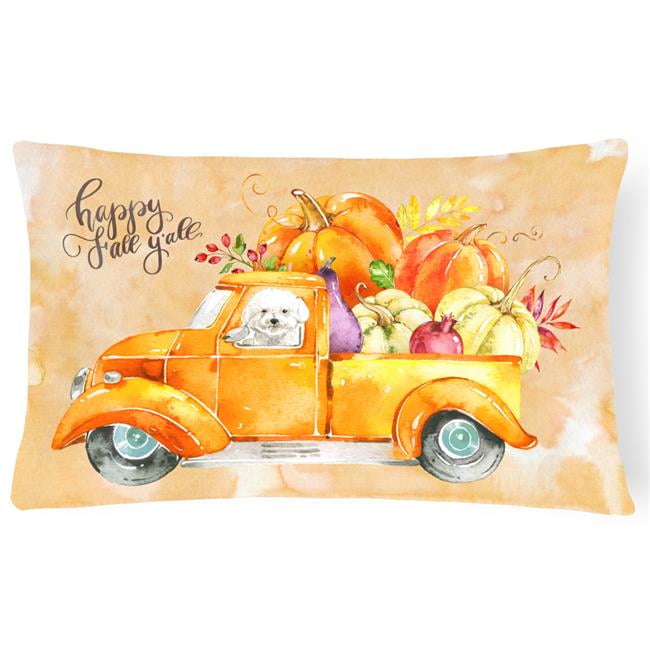 Fall Harvest Bichon Fris Canvas Fabric Decorative Pillow