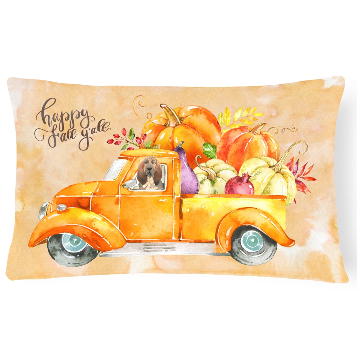 Fall Harvest Bloodhound Canvas Fabric Decorative Pillow