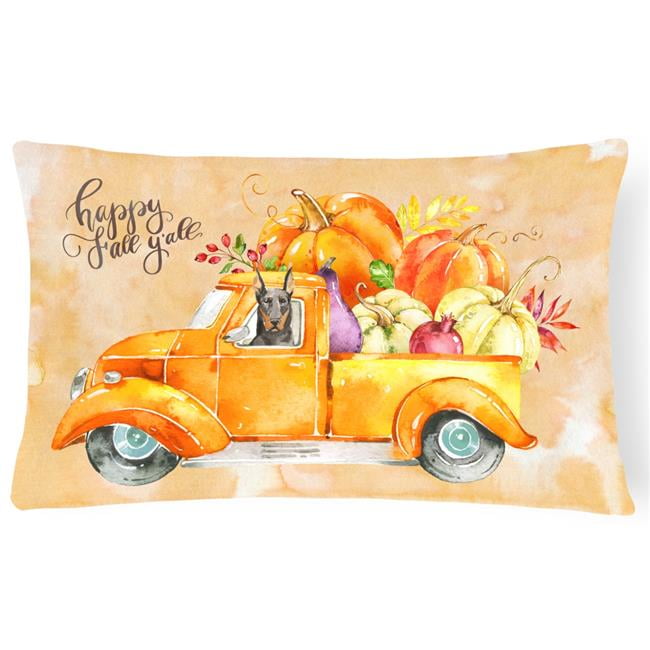 Fall Harvest Doberman Pinscher Canvas Fabric Decorative Pillow