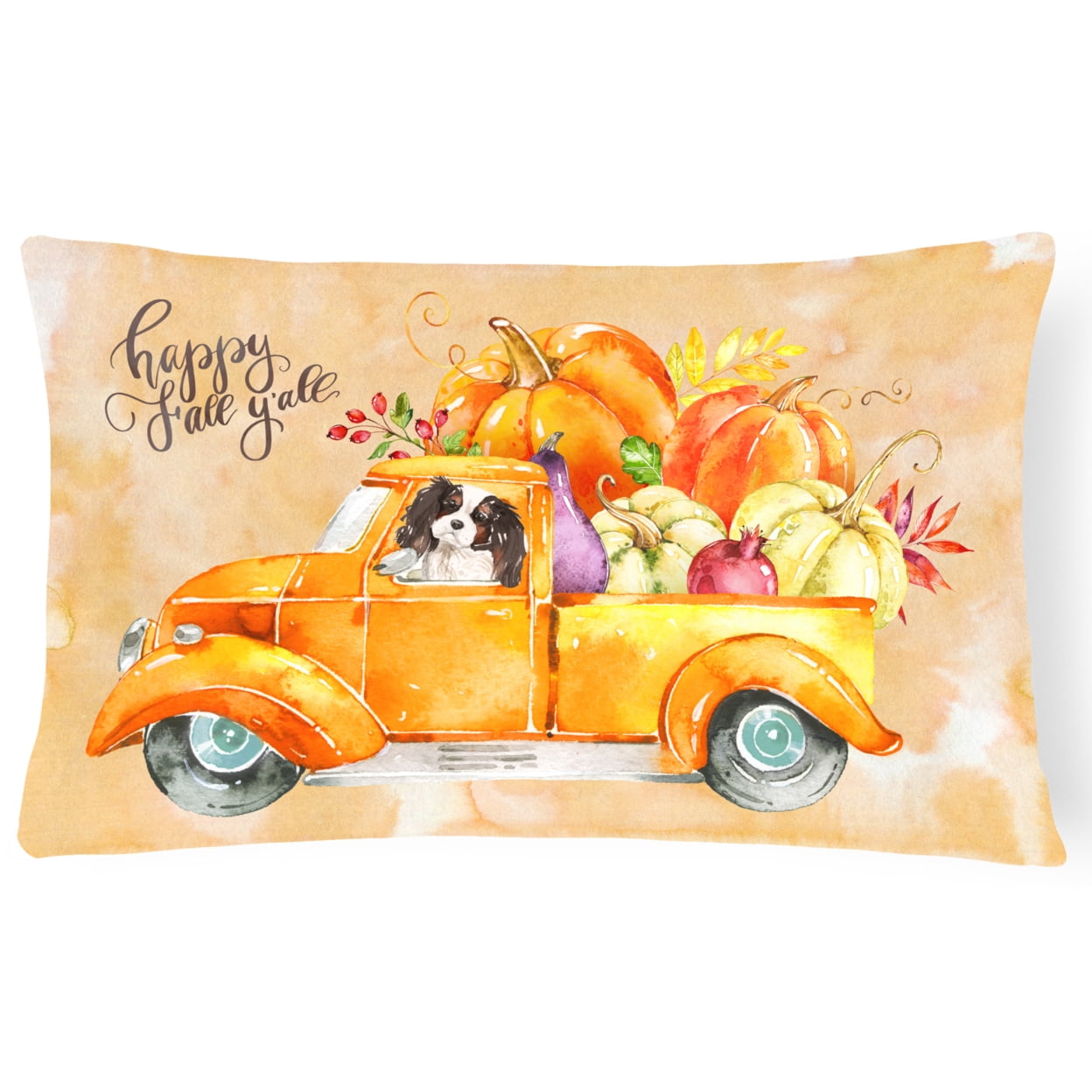 Fall Harvest Tricolor Cavalier Spaniel Canvas Fabric Decorative Pillow