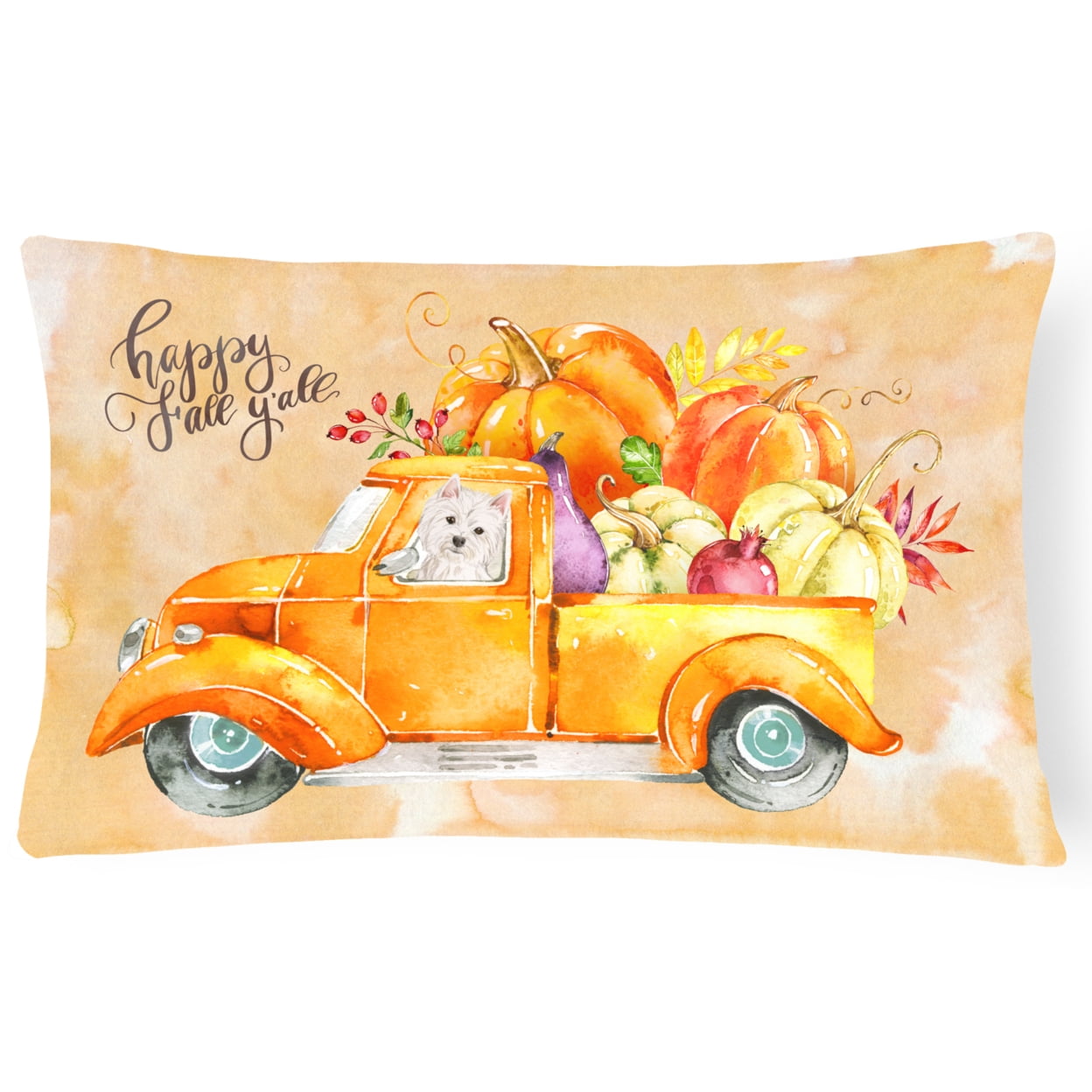 Fall Harvest Westie Canvas Fabric Decorative Pillow