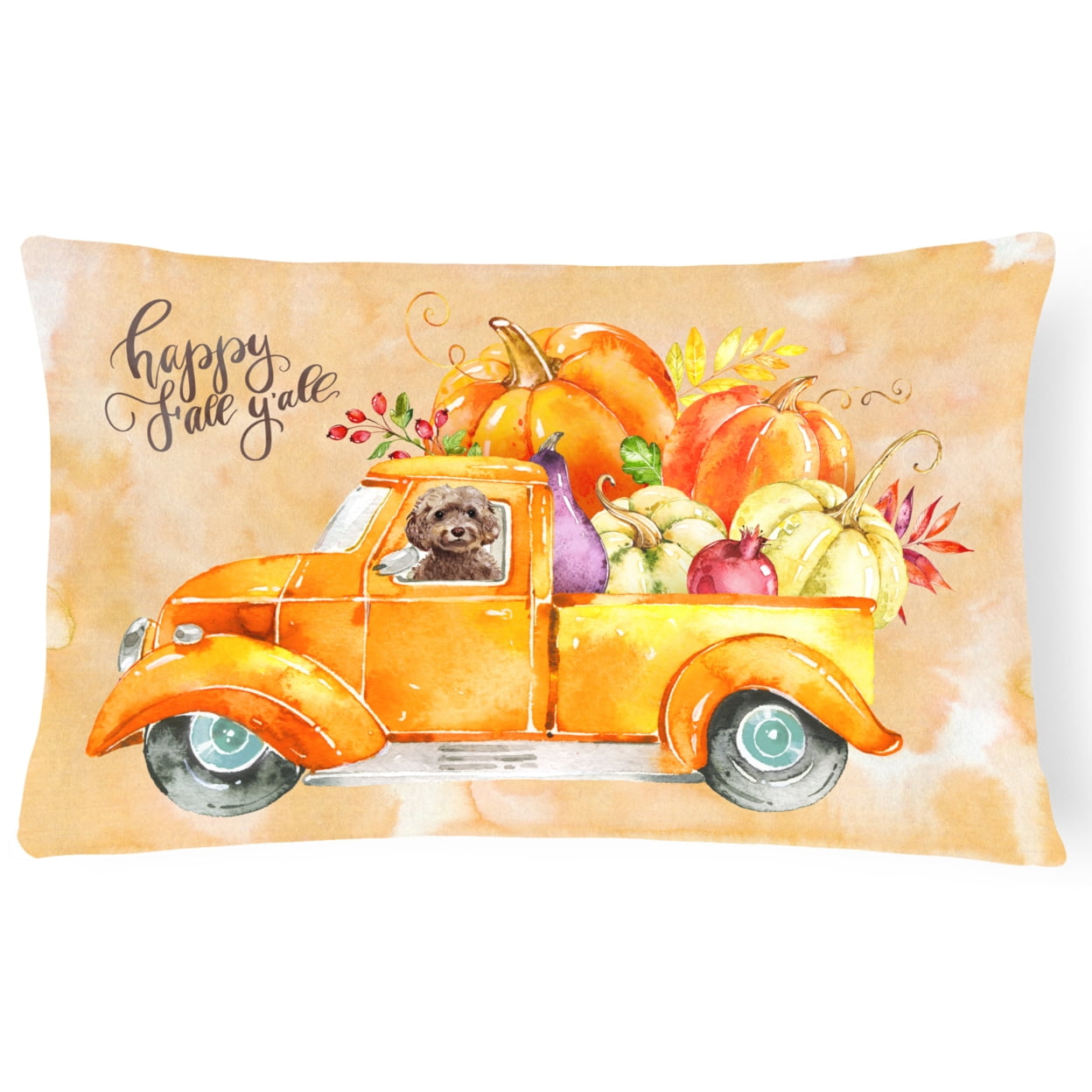 CK2658PW1216 Fall Harvest Brown Cockapoo Canvas Fabric Decorative Pillow