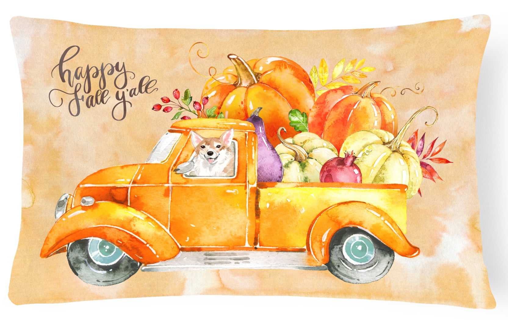 Fall Harvest Corgi Canvas Fabric Decorative Pillow