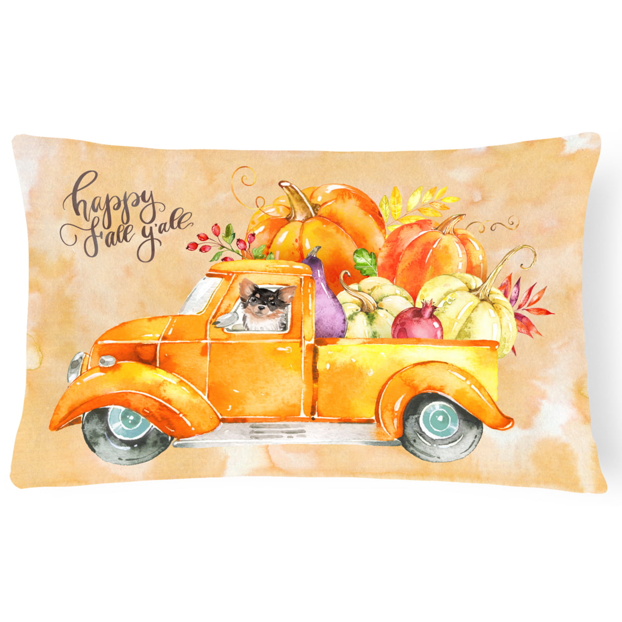 Fall Harvest Long Haired Chihuahua Canvas Fabric Decorative Pillow