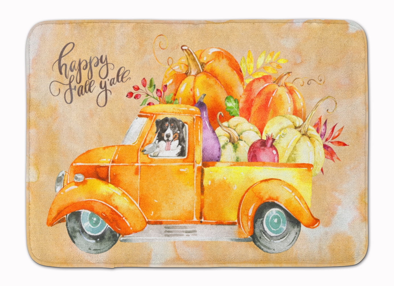 CK2607RUG Fall Harvest Bernese Mountain Dog Machine Washable Memory Foam Mat