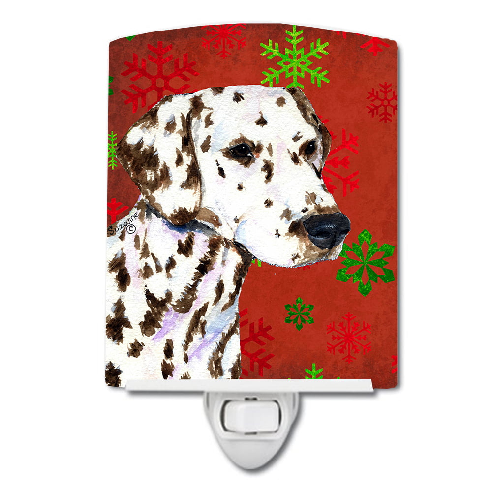 Dalmatian Red & Green Snowflakes Holiday Christmas Ceramic Night Light
