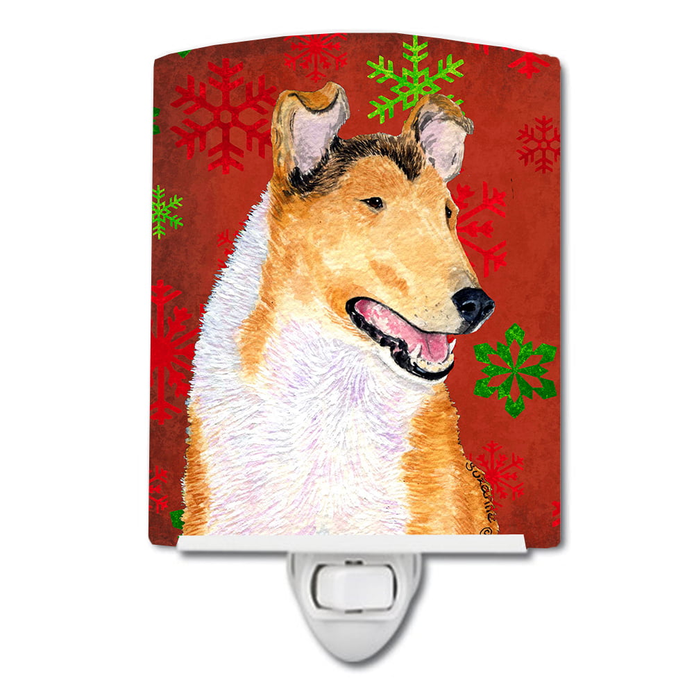 Collie Smooth Red & Green Snowflakes Christmas Ceramic Night Light
