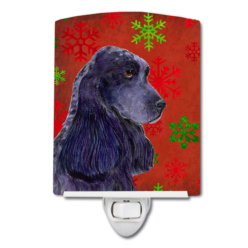 Cocker Spaniel Red & Green Snowflakes Christmas Ceramic Night Light