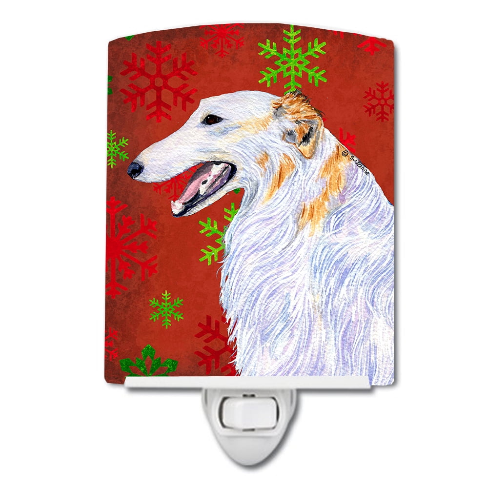 Borzoi Red & Green Snowflakes Holiday Christmas Ceramic Night Light