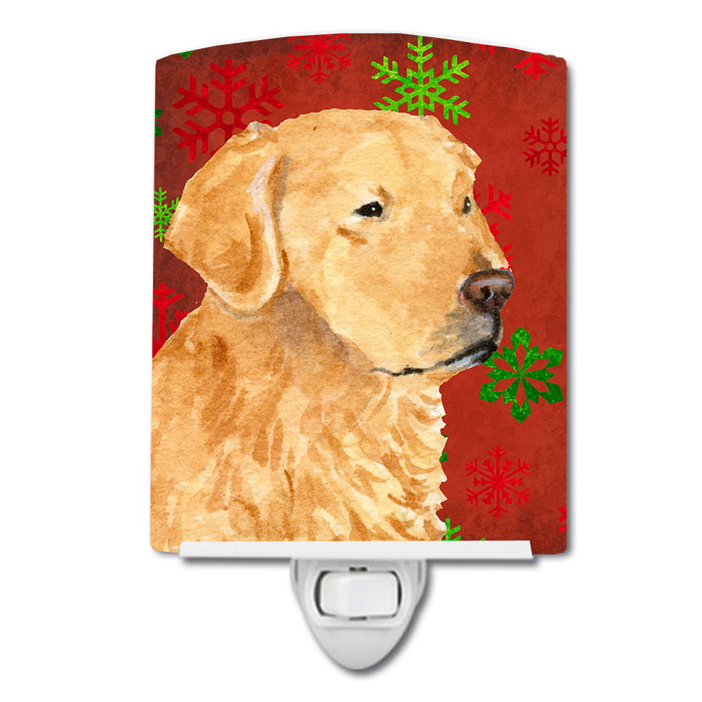 Golden Retriever Red & Green Snowflake Holiday Christmas Ceramic Night Light