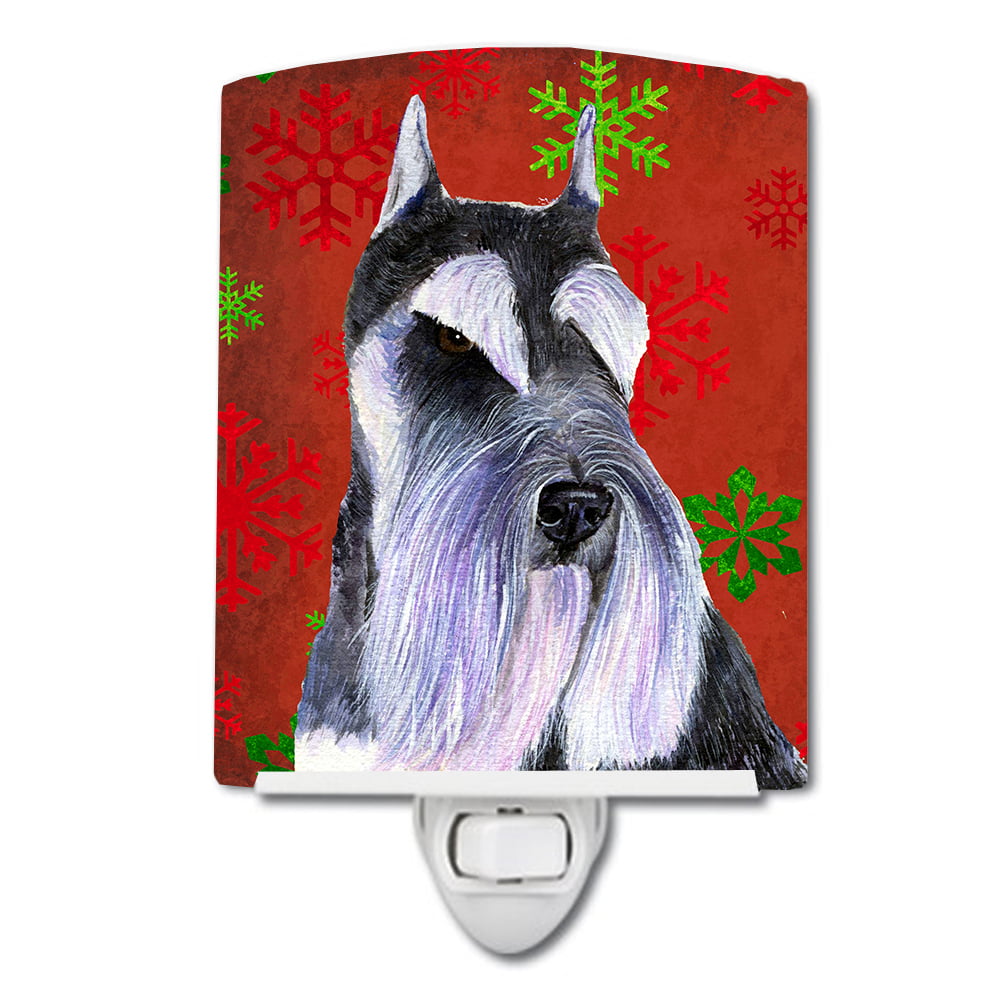 Schnauzer Red & Green Snowflakes Holiday Christmas Ceramic Night Light