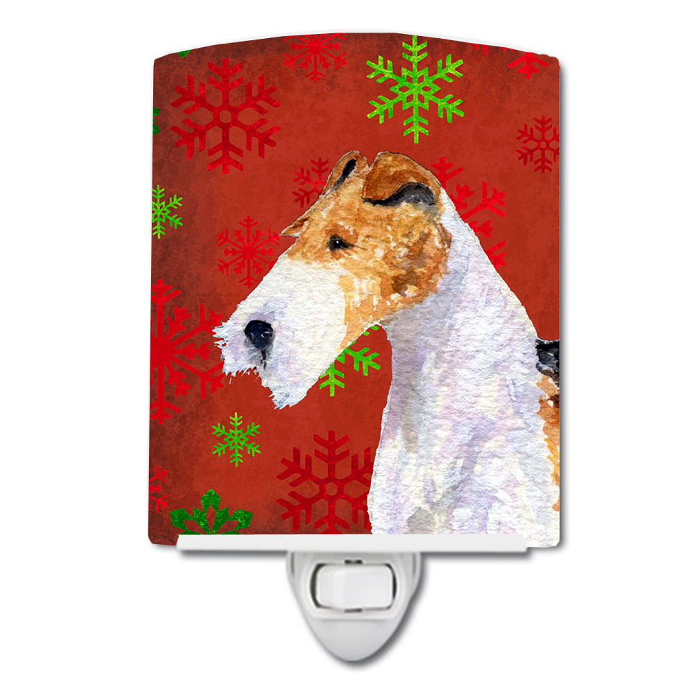 Fox Terrier Red & Green Snowflakes Holiday Christmas Ceramic Night Light