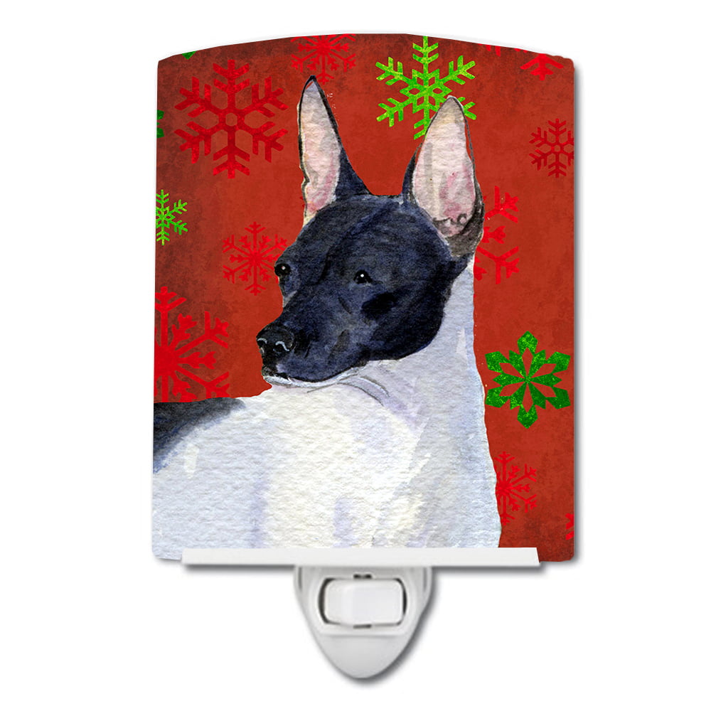 Rat Terrier Red & Green Snowflakes Holiday Christmas Ceramic Night Light