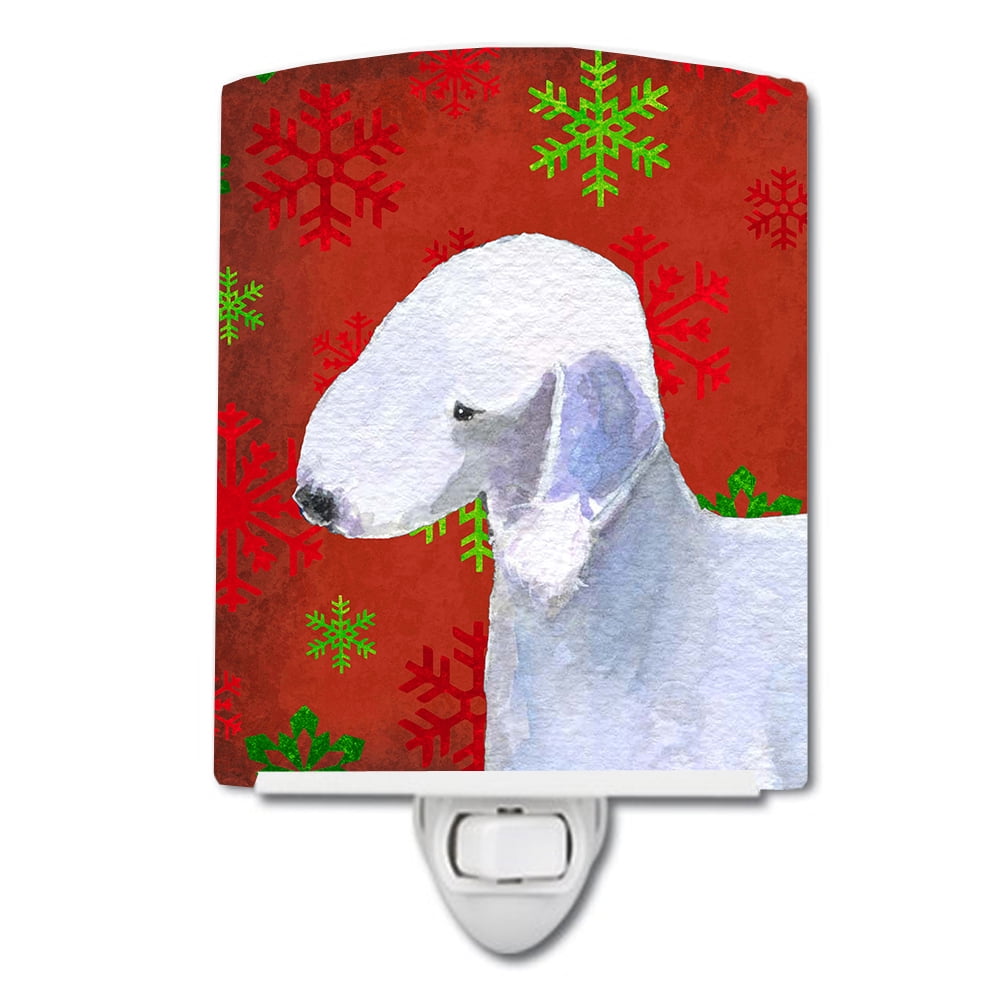 Bedlington Terrier Red & Green Snowflakes Holiday Christmas Ceramic Night Light
