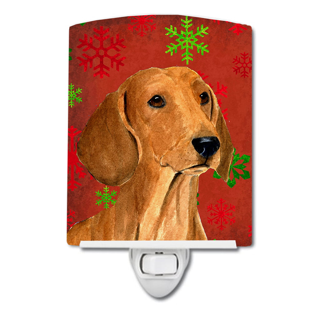 Dachshund Red & Green Snowflakes Holiday Christmas Ceramic Night Light