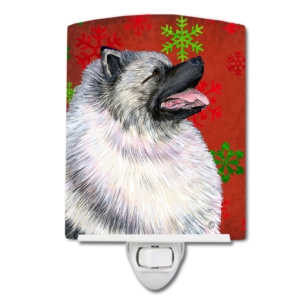 Keeshond Red & Green Snowflakes Holiday Christmas Ceramic Night Light