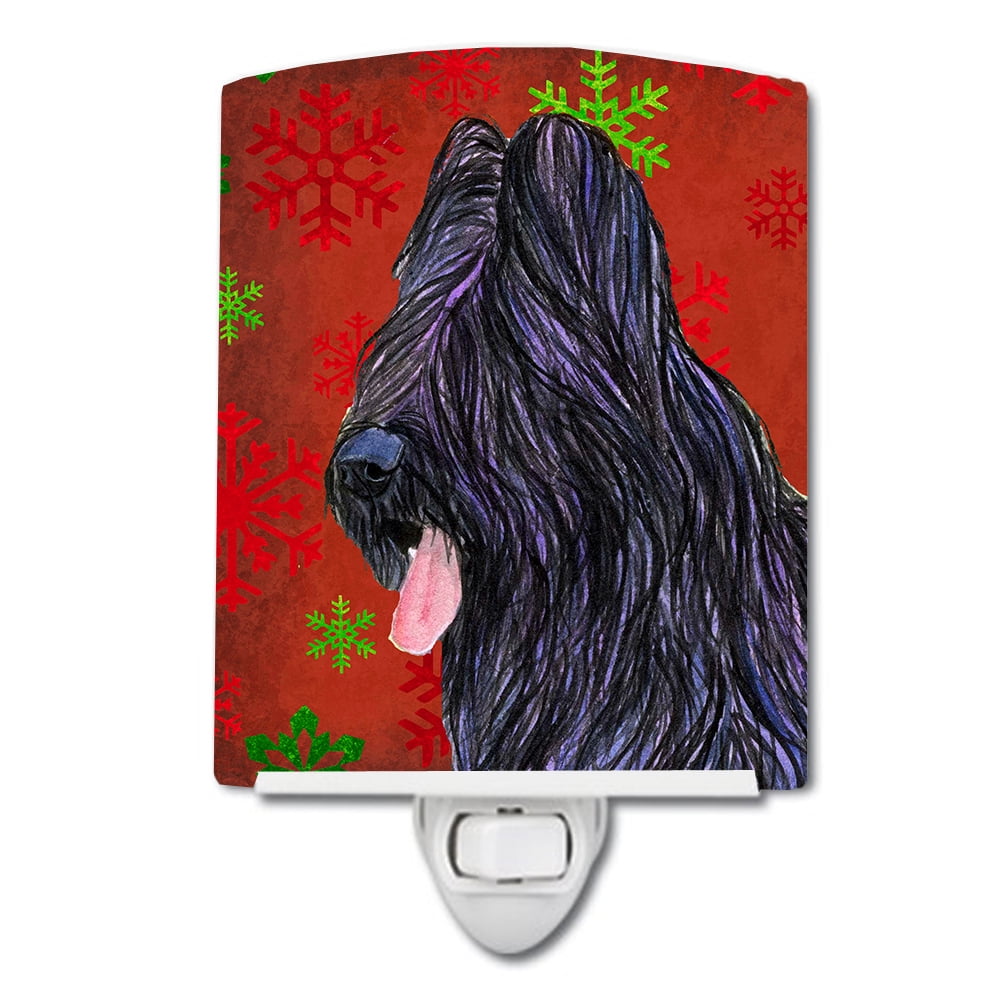 Briard Red & Green Snowflakes Holiday Christmas Ceramic Night Light