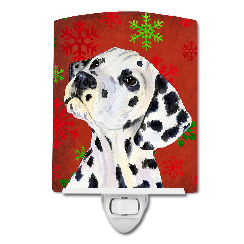 Dalmatian Red & Green Snowflakes Holiday Christmas Ceramic Night Light
