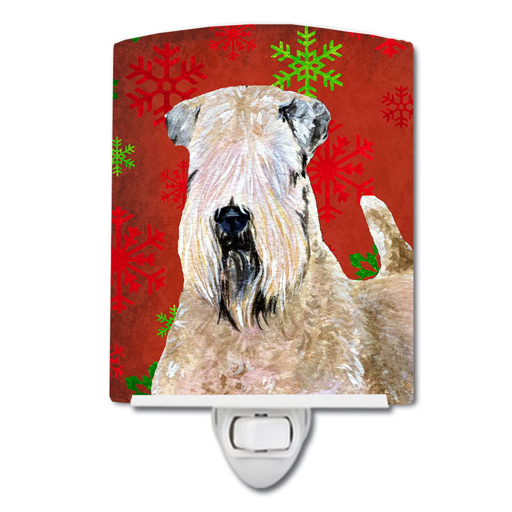 Wheaten Terrier Soft Coated Red Snowflakes Holiday Christmas Ceramic Night Light