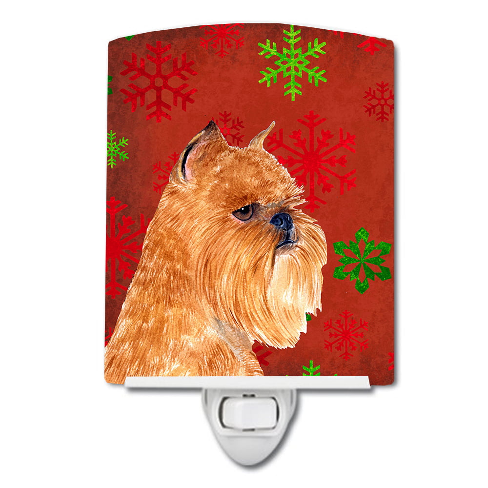 Brussels Griffon Red & Green Snowflakes Holiday Christmas Ceramic Night Light