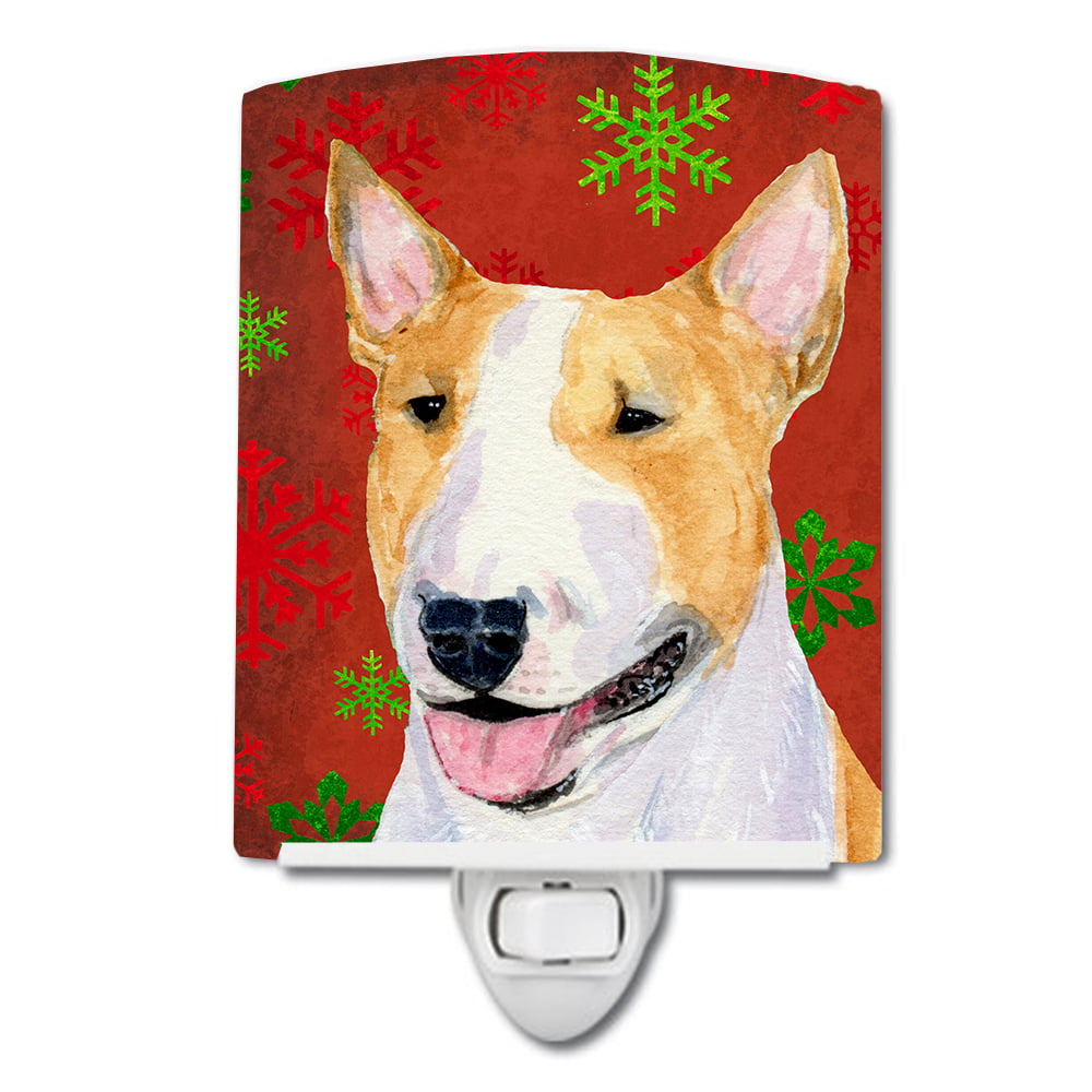 Bull Terrier Red & Green Snowflakes Holiday Christmas Ceramic Night Light