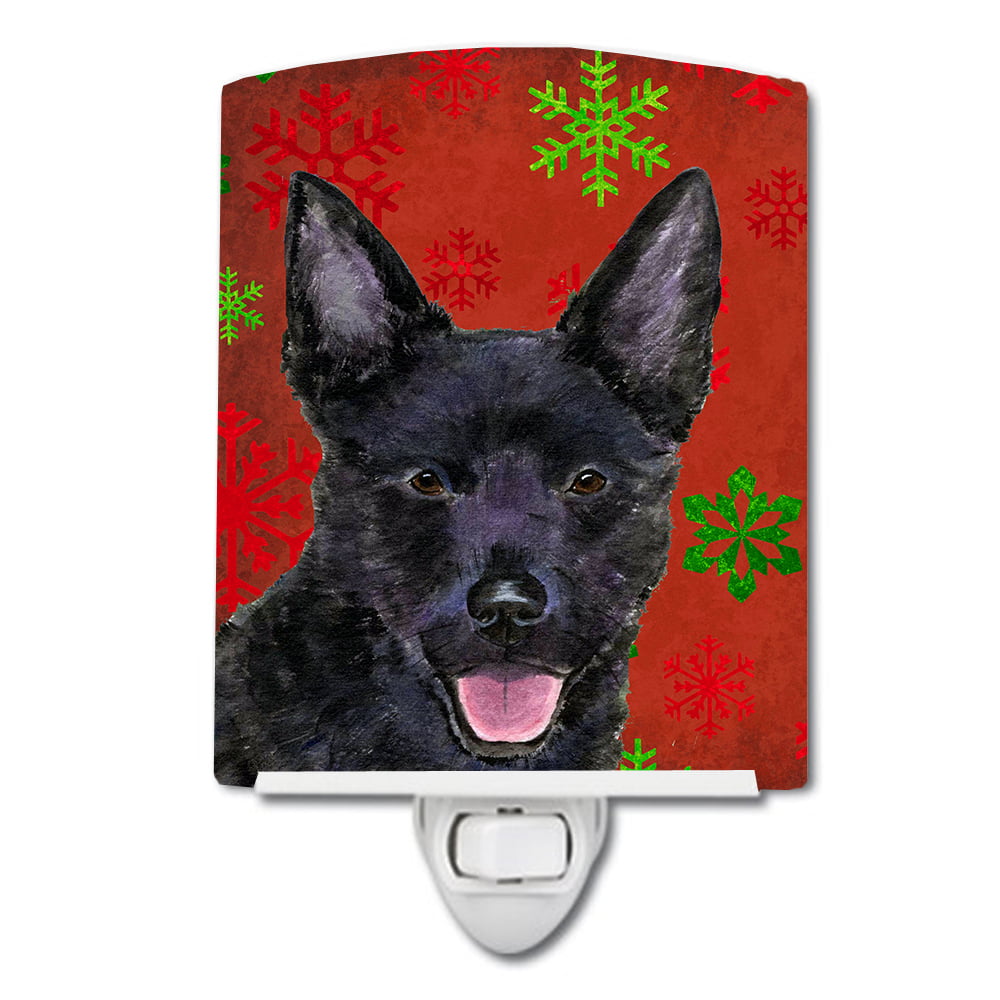 Australian Kelpie Red & Green Snowflakes Christmas Ceramic Night Light