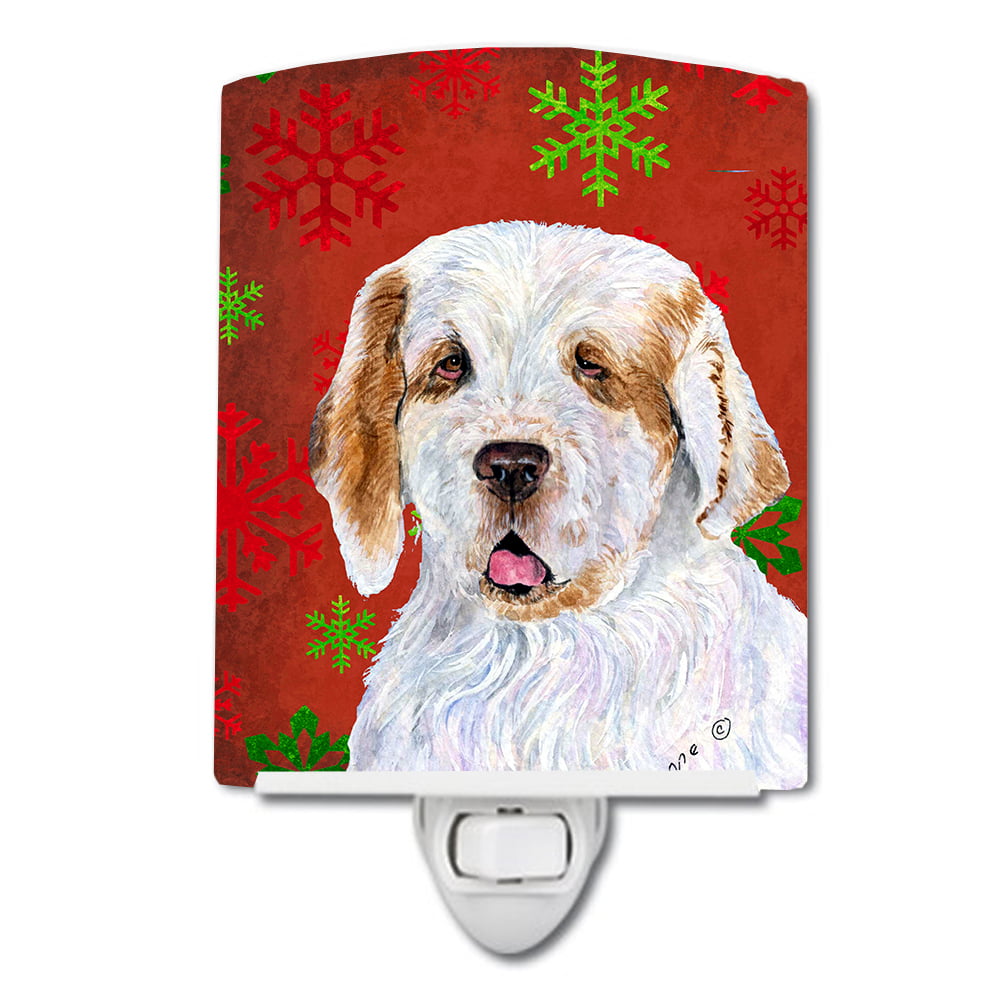 Clumber Spaniel Red & Green Snowflakes Holiday Christmas Ceramic Night Light