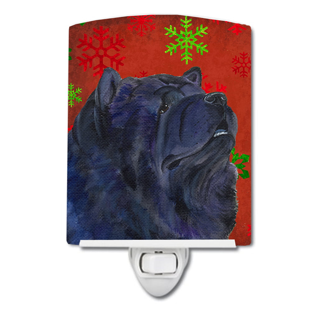 Chow Chow Red & Green Snowflakes Holiday Christmas Ceramic Night Light