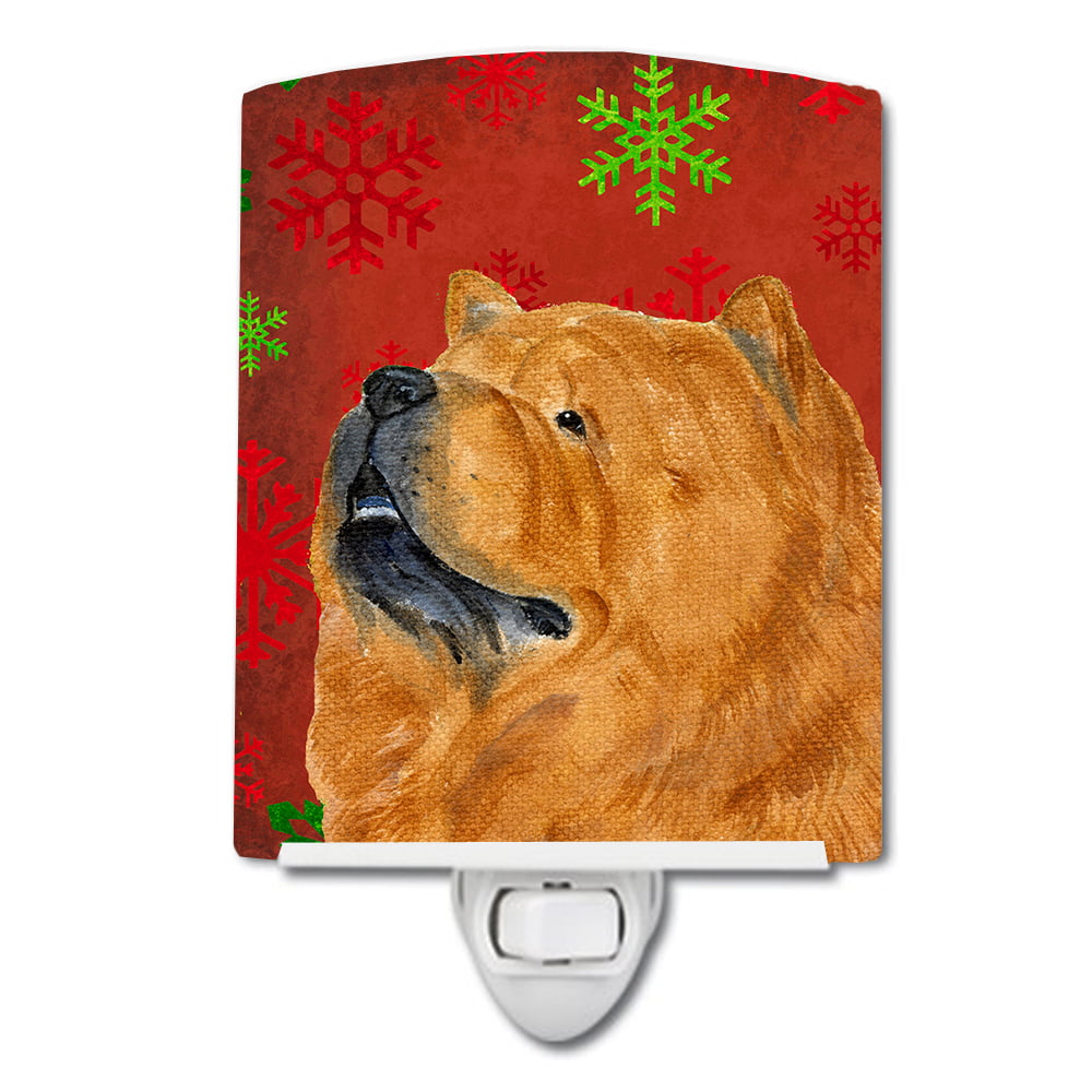 Chow Chow Red & Green Snowflakes Holiday Christmas Ceramic Night Light