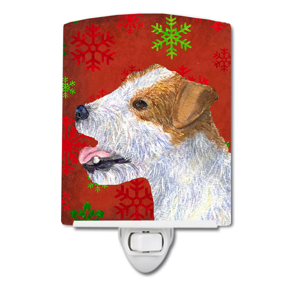 Jack Russell Terrier Red & Green Snowflakes Holiday Christmas Ceramic Night Light